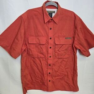 Vtg ExOfficio Vented Short Sleeve Fishing Button Down Shirt, Orange, Size Medium